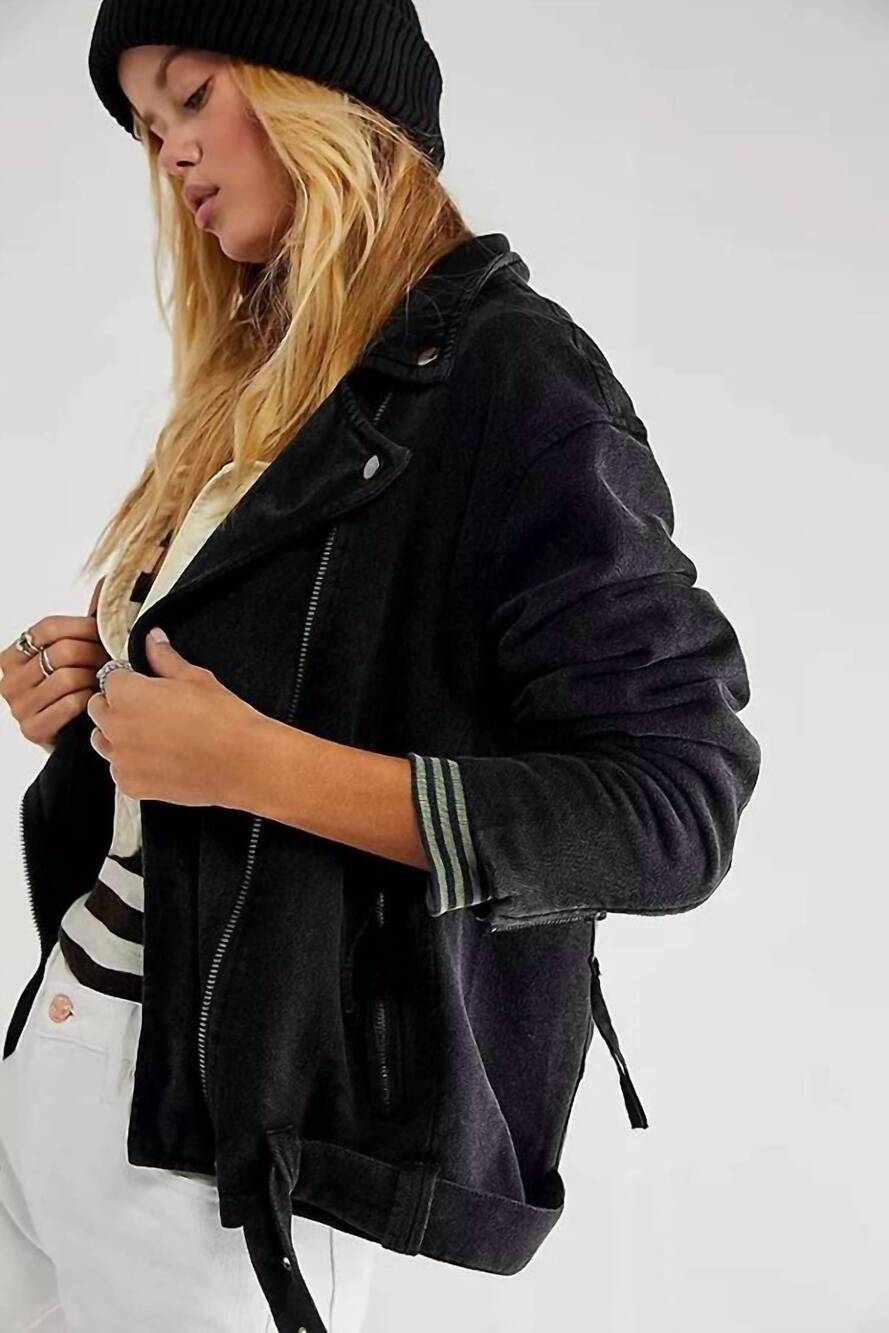 NEW FREE PEOPLE rebel rebel knit moto jacket in black - Picture 3 of 8